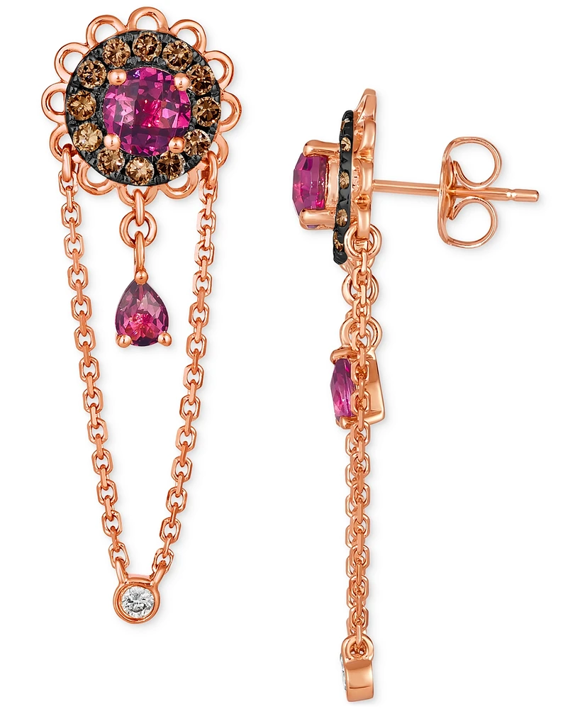Le Vian Raspberry Rhodolite (1-1/3 ct. t.w.), Chocolate Diamonds (3/8 ct. t.w.) & Nude Diamonds (1/20 ct. t.w.) Linear Drop Earrings in 14k Rose Gold