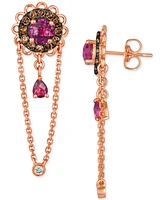 Le Vian Raspberry Rhodolite (1-1/3 ct. t.w.), Chocolate Diamonds (3/8 ct. t.w.) & Nude Diamonds (1/20 ct. t.w.) Linear Drop Earrings in 14k Rose Gold