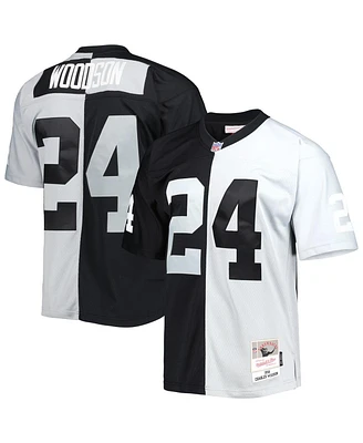 Men's Mitchell & Ness Charles Woodson Black and Silver Las Vegas Raiders 1998 Split Legacy Replica Jersey