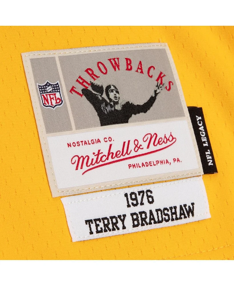 Men's Mitchell & Ness Terry Bradshaw Black and Gold Pittsburgh Steelers 1976 Split Legacy Replica Jersey
