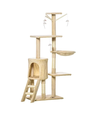 PawHut 53" Indoor Cat Tree Activity Center Climbing Condo Scratching Post