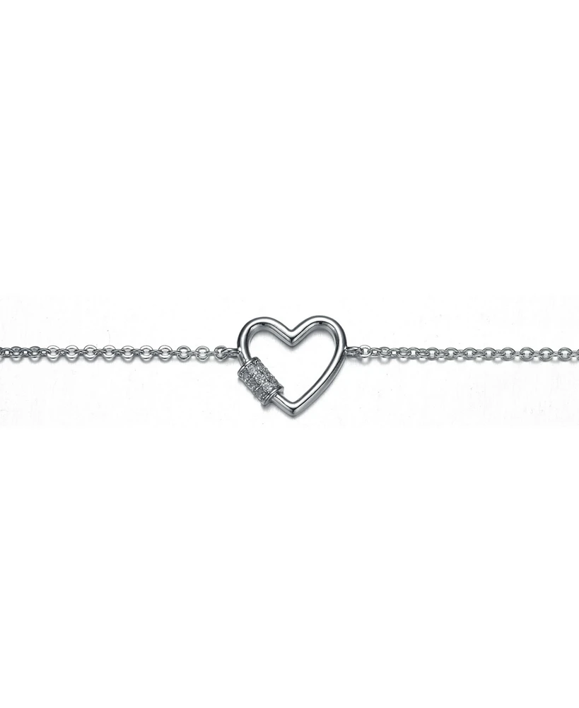 White Gold Plated Cubic Zirconia Heart Adjustable Bracelet