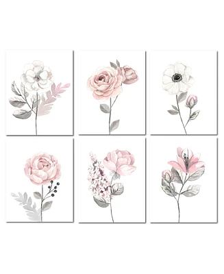 Lambs & Ivy Watercolor Floral Unframed Nursery Child Wall Art 6pc - Pink/Gray