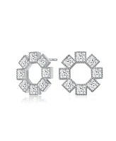 Gv Sterling Silver White Gold Plated Eight Stone Clear Princess Cubic Zirconia Bezel Earrings