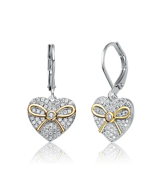 Gv Sterling Silver White Gold Plated Two Tone with Clear Cubic Zirconia Leaverback Earrings