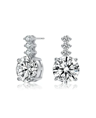 Gv Sterling Silver with White Gold Plated Clear Round Cubic Zirconia Linear Drop Earrings