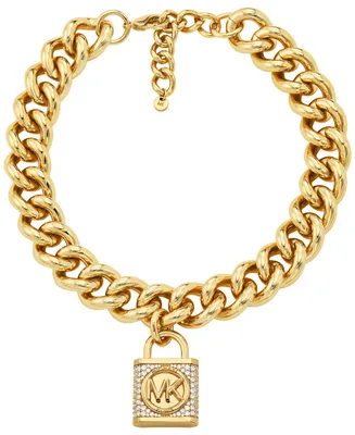 Michael Kors Statement Cubic Zirconia Pave Lock Chain Necklace
