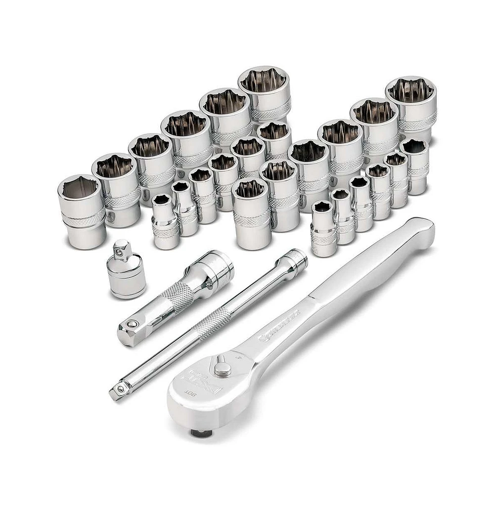 Powerbuilt 28 Piece Zeon Socket Set for Damaged Bolts with Ratchet