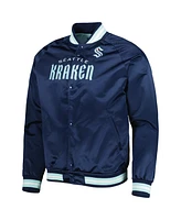Men's Mitchell & Ness Deep Sea Blue Seattle Kraken Satin Full-Snap Varsity Jacket
