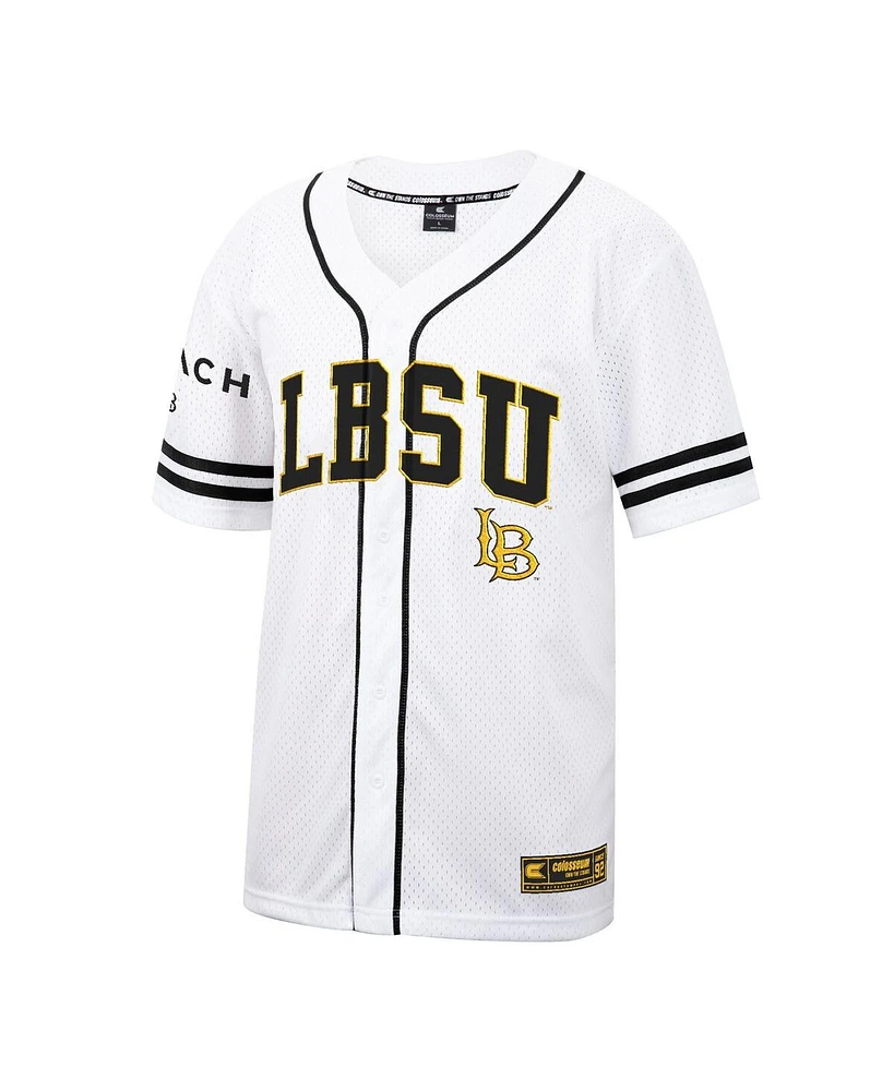 Men's Colosseum White Cal State Long Beach The Beach Free-Spirited Full-Button Baseball Jersey