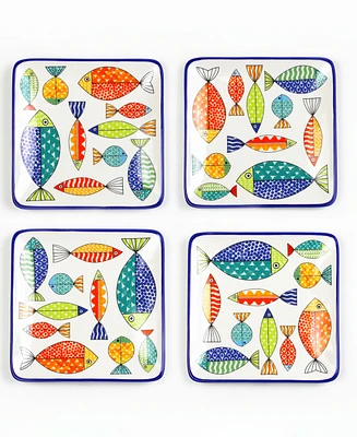 Euro Ceramica Fresh Catch Canape Plates, Set of 4