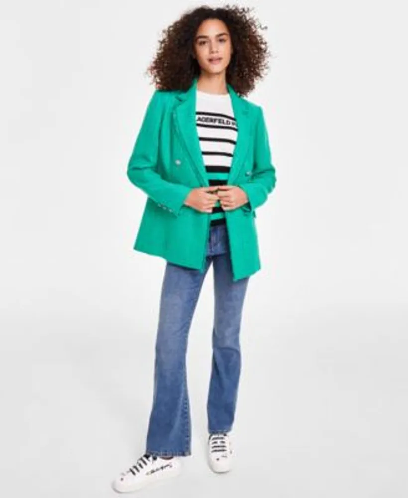 Karl Lagerfeld Paris Tweed Blazer Striped Sweater Denim Sailor Pants