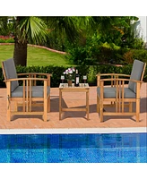 3PCS Solid Wood Patio Furniture Set Table&Chairs