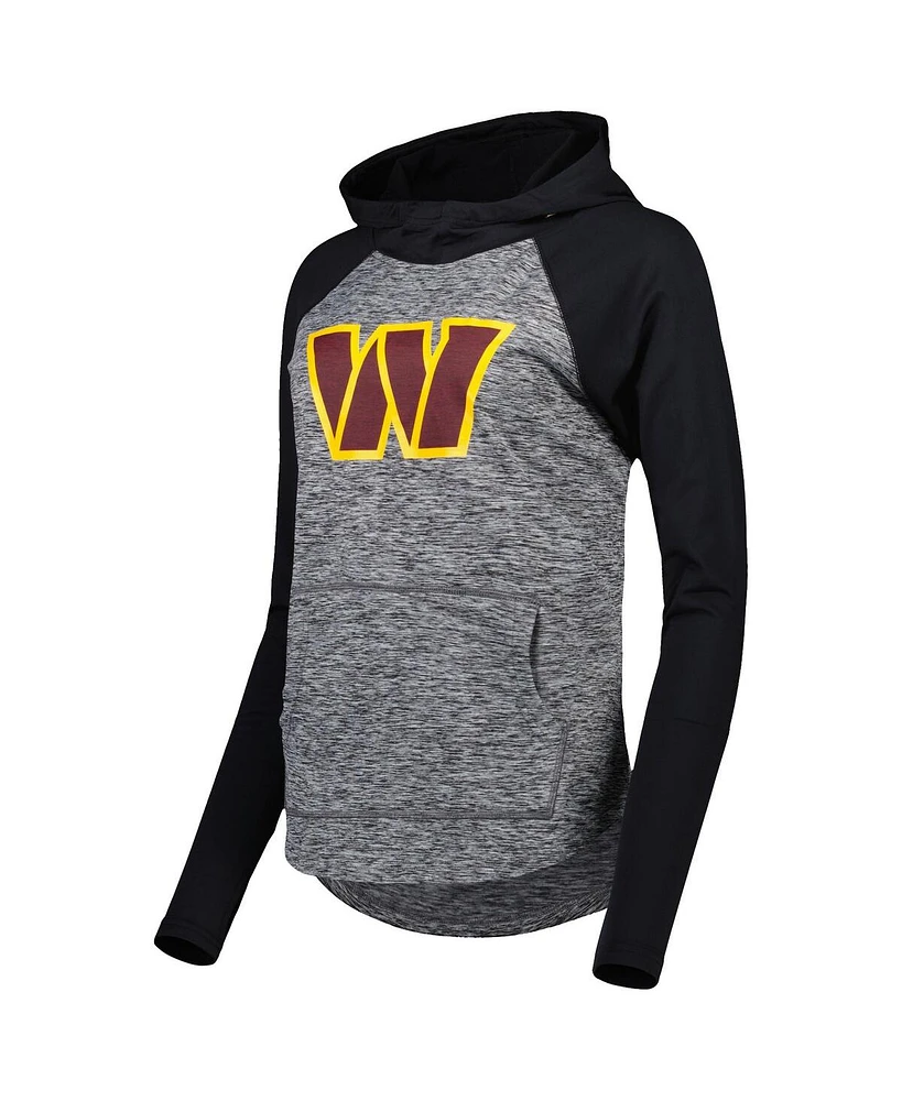 Women's G-iii 4Her by Carl Banks Heathered Gray, Black Washington Commanders Championship Ring Raglan Pullover Hoodie
