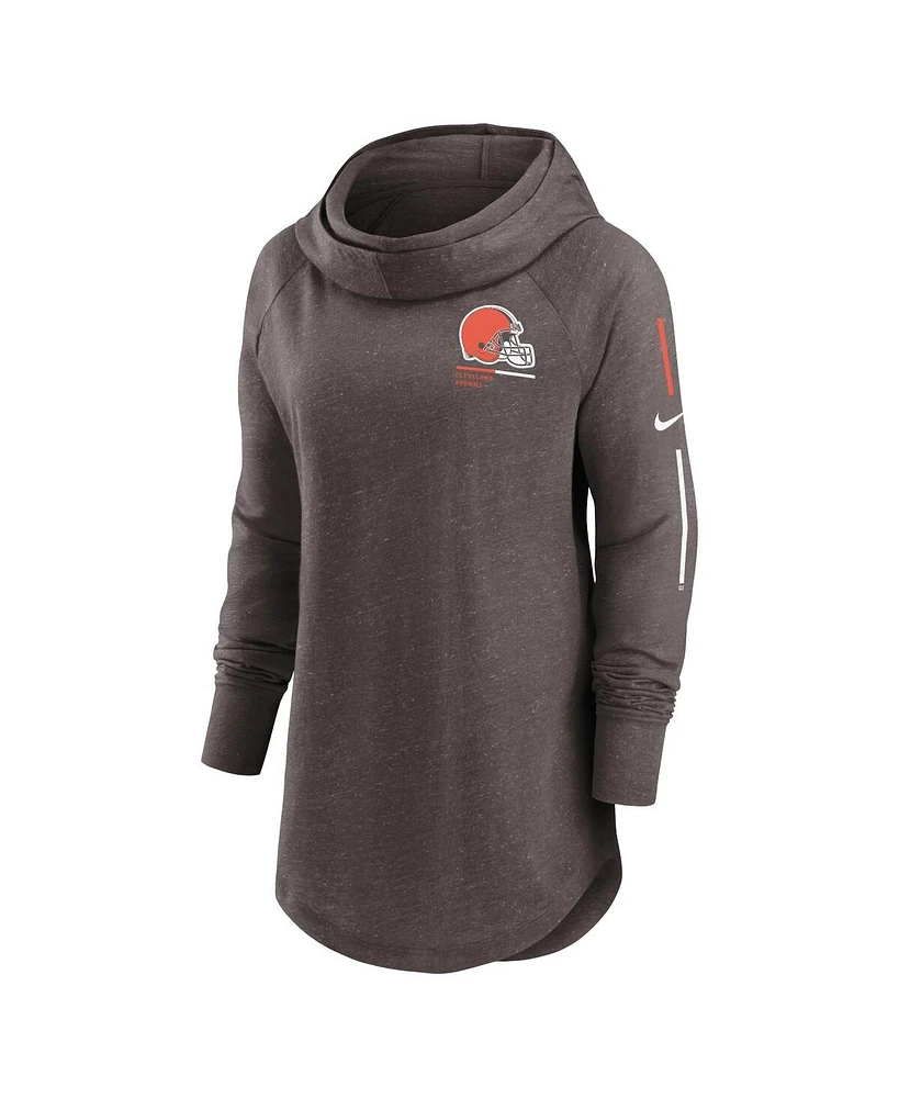 Women's Nike Heathered Brown Cleveland Browns Minimal Statement Raglan Funnel Neck Pullover Hoodie