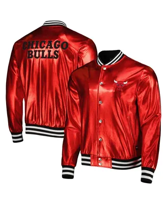 Men's and Women's The Wild Collective Red Chicago Bulls Metallic Full-Snap Bomber Jacket