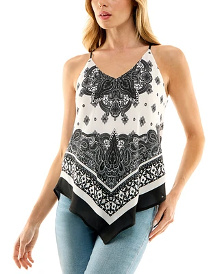 Bcx Juniors' Printed Handkerchief-Hem Sleeveless Top
