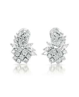 Cubic Zirconia Sterling Silver White Gold Plated Marquise Cluster Earrings