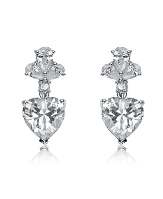 Genevive Sterling Silver Clear Cubic Zirconia Triangle Drop Earrings
