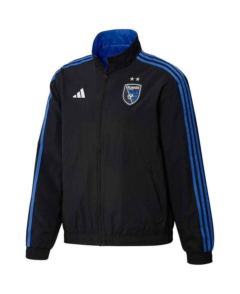Men's adidas Black and Blue San Jose Earthquakes 2023 On-Field Anthem Full-Zip Reversible Team Jacket
