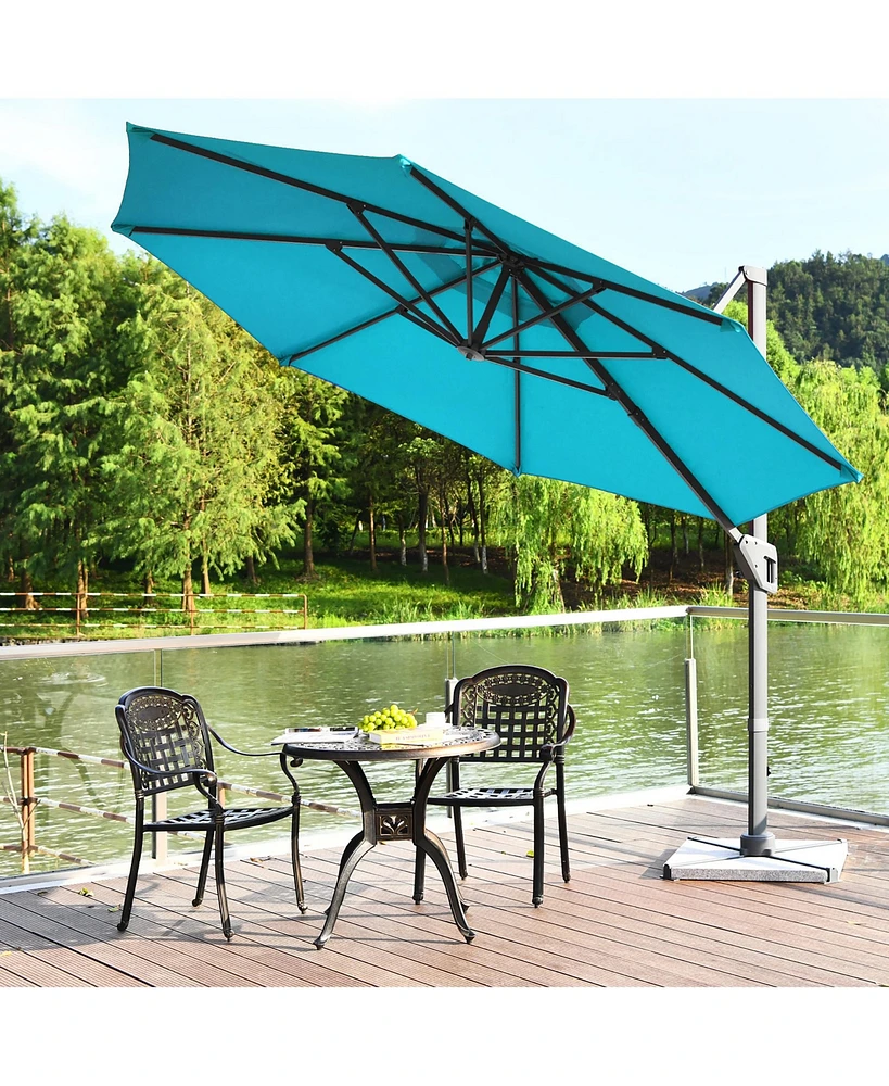 11ft Patio Offset Umbrella Cantilever Rotation Aluminum Tilt Cross Base
