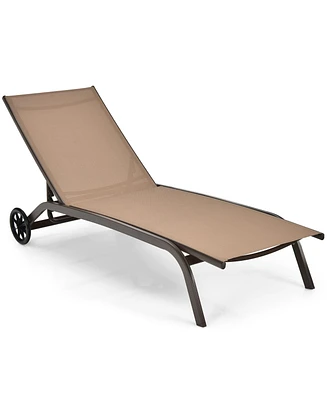 Patio Lounge Chair Chaise Adjustable Back Recliner Garden W/Wheel