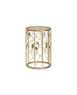 Baxton Studio Anaya Modern and Contemporary Glam 23.6" Brushed Finished Metal and Glass Leaf Accent End Table