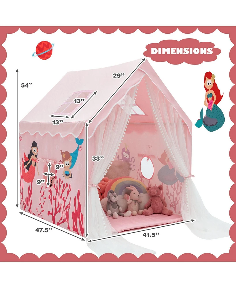 Costway Kids Playhouse Large Children Indoor Play Tent Gift w/ Cotton Mat Longer Curtain