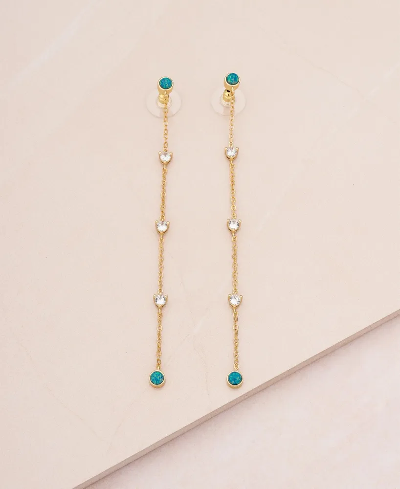 Ettika Green Opal Linear Earrings in 18K Gold Plating