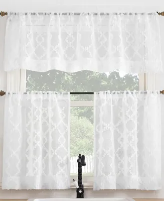 Tina Geometric Clipped Semi-Sheer Rod Pocket Kitchen Curtain Valance and Tiers Set