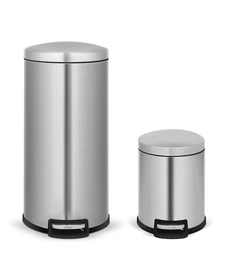 8 Gal./30 Liter and 1.3 Gal./5 Liter Stainless Steel Step-on Trash Can Set for Kitchen and Bathroom