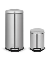 8 Gal./30 Liter and 1.3 Gal./5 Liter Stainless Steel Step-on Trash Can Set for Kitchen and Bathroom