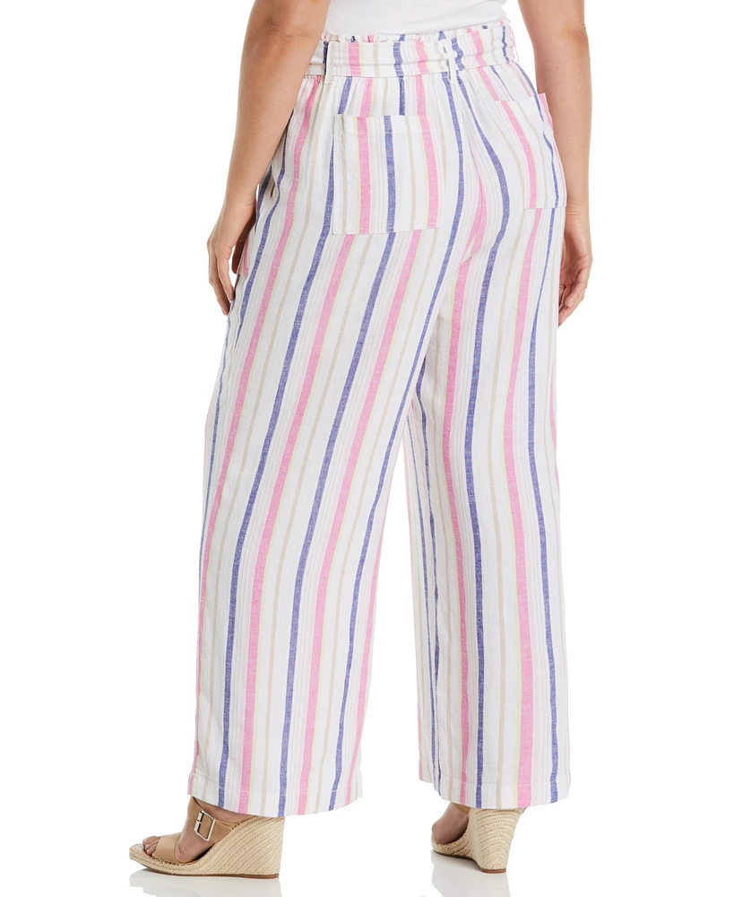 Ella Rafaella Plus Stripe Wide Leg Paper Bag Pants