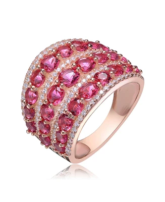 Red Round Shaped Cubic Zirconia Stone 18K Rose Gold Plated Sterling Silver Ring