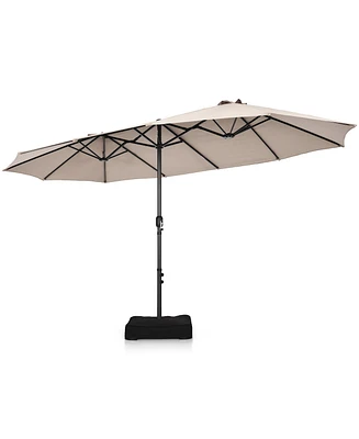 15FT Double-Sided Twin Patio Umbrella Sun Shade Outdoor Crank Market Base