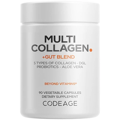 Codeage Multi Collagen + Gut Blend Supplement - Digestive Probiotics, Dgl Licorice, Aloe Vera, Organic Peppermint Leaf, Slippery Elm