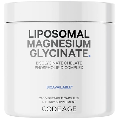 Codeage Liposomal Magnesium Glycinate Supplement, 2-Month Supply, Bisglycinate Magnesium Chelate, Chelated Magnesium Mineral Pills, BioPerine Black Pe