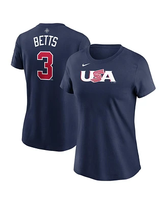 Women's Nike Mookie Betts Navy Usa Baseball 2023 World Baseball Classic Name and Number T-shirt
