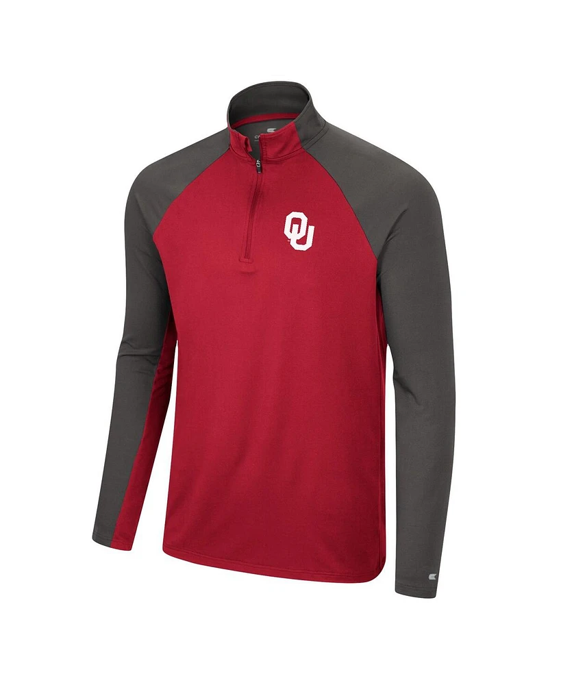 Men's Colosseum Crimson, Charcoal Oklahoma Sooners Two Yutes Raglan Quarter-Zip Windshirt