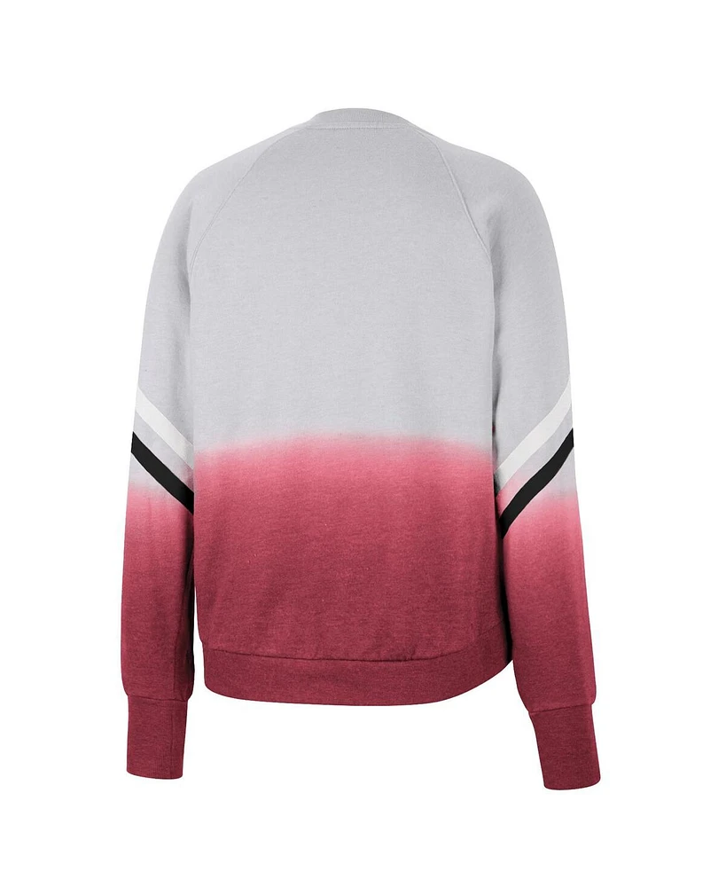 Women's Colosseum Gray Wisconsin Badgers Cue Cards Dip-Dye Raglan Pullover Sweatshirt