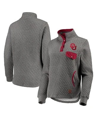 Women's Pressbox Heathered Gray, Crimson Oklahoma Sooners Magnum Quilted Quarter-Snap Pullover Jacket