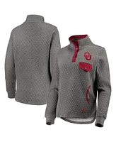 Women's Pressbox Heathered Gray, Crimson Oklahoma Sooners Magnum Quilted Quarter-Snap Pullover Jacket