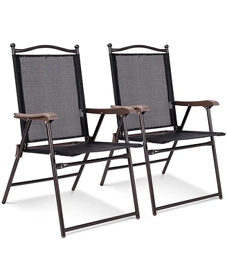 Costway Set of 2 Patio Folding Sling Back Chairs Camping Deck Garden Beach
