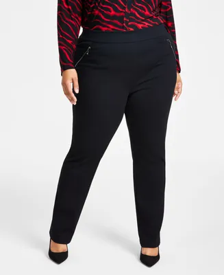 I.n.c. International Concepts Plus Size High Rise Pull-On Straight-Leg Pants, Created for Macy's