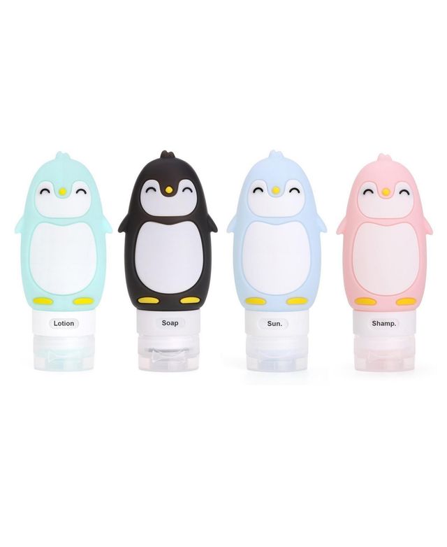 Kanga Care Travel Buddiez - Penguin Family (4 pack) Multicolored 3oz Silicone Reusable Bottles