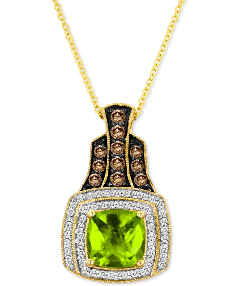 Le Vian Green Apple Peridot (2-1/3 ct. t.w.) & Diamond (1/2 ct. t.w.) Cushion Halo 18" Pendant Necklace in 14k Gold