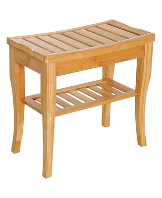 Bamboo Shower Bench Bathroom Stool Spa Bath Organizer Seat W/ Shelf