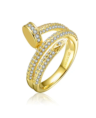 Ra 14K Gold Plated With Cubic Zirconia Bypass Modern Ring
