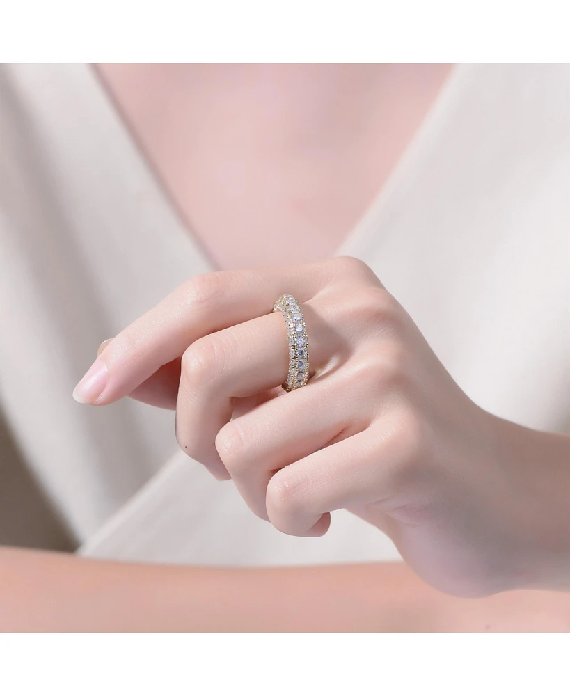 Ra Sterling Silver 14K Gold Plated Clear Cubic Zirconia Band Ring