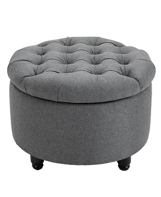 Homcom Upholste Round Linen Storage Stool Footrest of Button Tufted